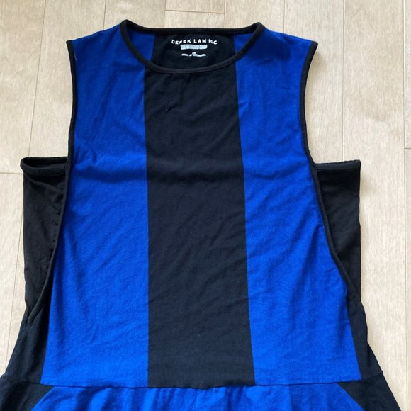 Derek Lam 10C sleeveless black & blue striped dress asymmetrical hem relaxed fit - Picture 3 of 5